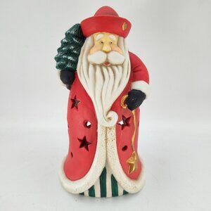 Santa Claus Christmas Votive Candle Holder Bisque Ceramic 6.5" Tall w Candle